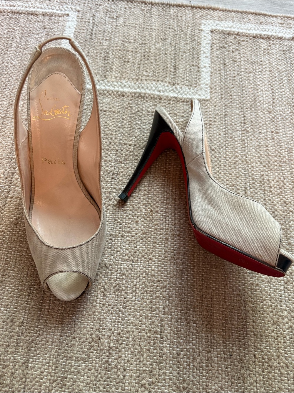 Christian Louboutin Canvas Peep Toe Platform Pumps 38.5
